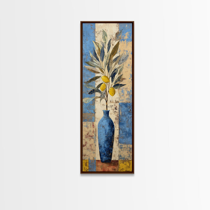 Lemon Branch in Blue Ceramic Vase Canvas Print, Italian Villa Art, Gallery Wall, Living Room Decor, Fine Art, Villa, Home Decor, IVA-1x3-38