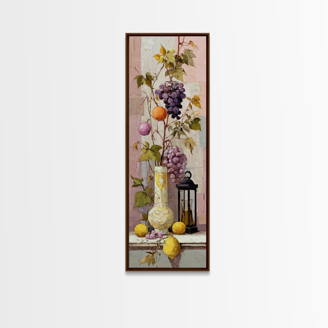 Grapevine and Wine Still Life on Linen Canvas Print, Italian Villa Art, Wall Decor, Living Room Decor, Abstract Art, Villa, IVA-1x3-43