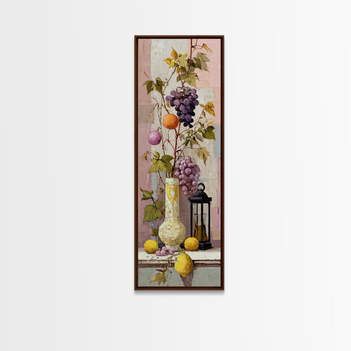 Grapevine and Wine Still Life on Linen Canvas Print, Italian Villa Art, Wall Decor, Living Room Decor, Abstract Art, Villa, IVA-1x3-43
