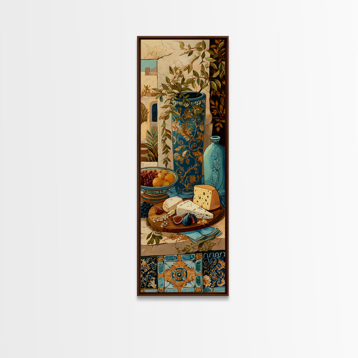 Figs and Cheese on Rustic Wooden Board Framed Canvas Print, Italian Villa Art, Travel Poster, Living Room Decor, Oil Painting, IVA-1x3-45