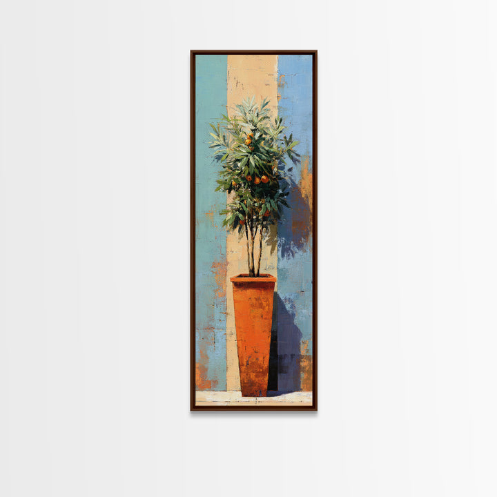 Orange Tree in a Courtyard Planter Framed Canvas Print, Italian Villa Art, Digital Download Art, Living Room Decor, Villa, IVA-1x3-50