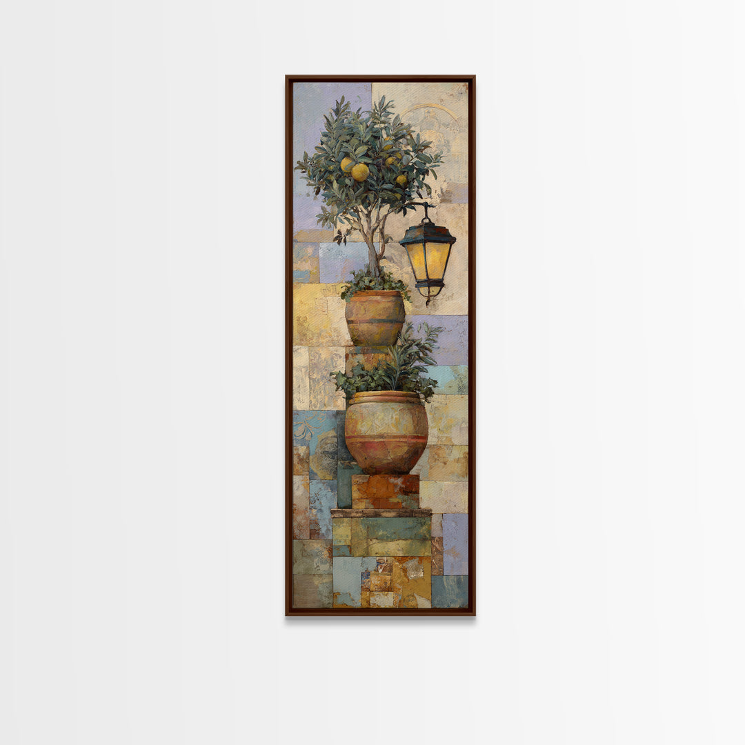 Terra Cotta Pot Framed Canvas Print, Italian Villa Art, Farmhouse Wall Art, Living Room Decor, Watercolor Art, Villa, IVA-1x3-58