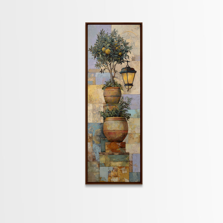 Terra Cotta Pot Framed Canvas Print, Italian Villa Art, Farmhouse Wall Art, Living Room Decor, Watercolor Art, Villa, IVA-1x3-58