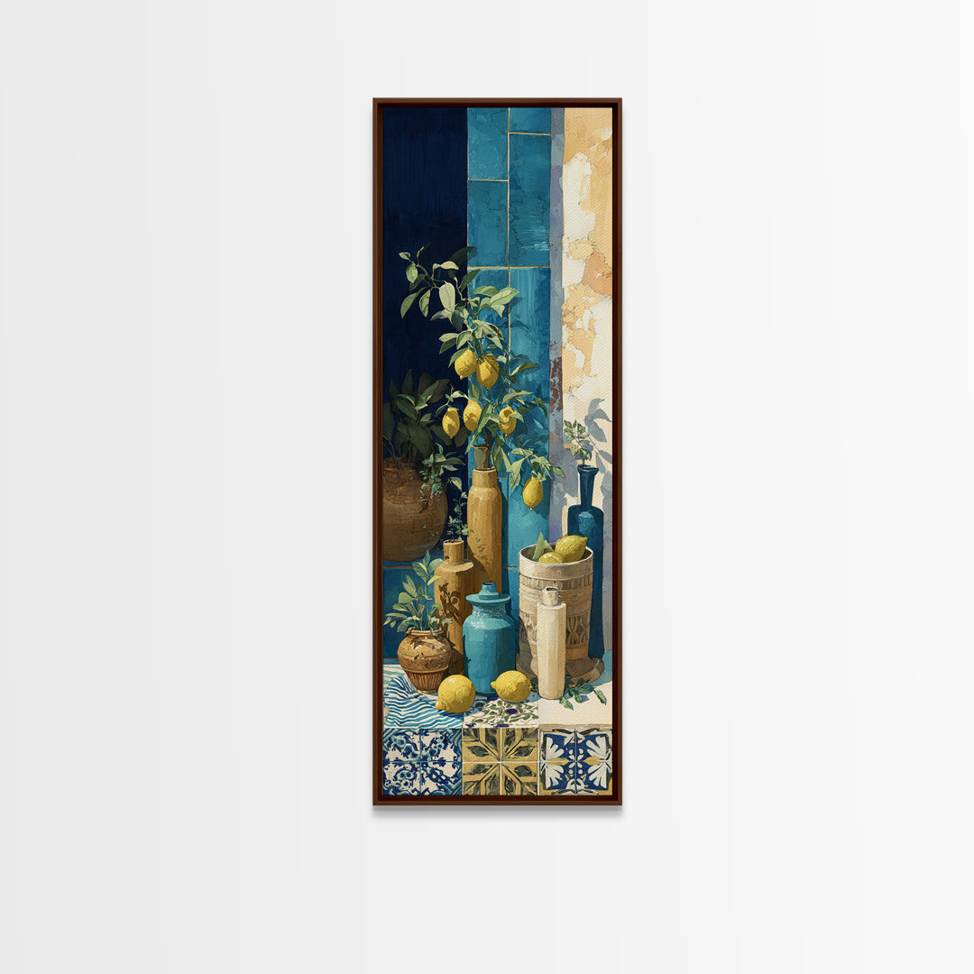 Coastal Lemons and Striped Cloth Arrangement Canvas Print, Italian Villa Art, Gallery Decor, Living Room Decor, Abstract Art, IVA-1x3-60