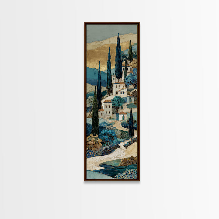 Tuscan Hillside with Cypress Trees and Golden Canvas Print, Italian Villa Art, Digital Art Print, Living Room Decor, Villa, IVA-1x3-61