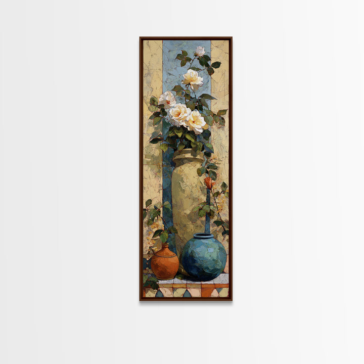 Italian Villa Garden Urn Framed Canvas Print, Italian Villa Art, Travel Poster, Living Room Decor, Watercolor Art, Villa, IVA-1x3-66