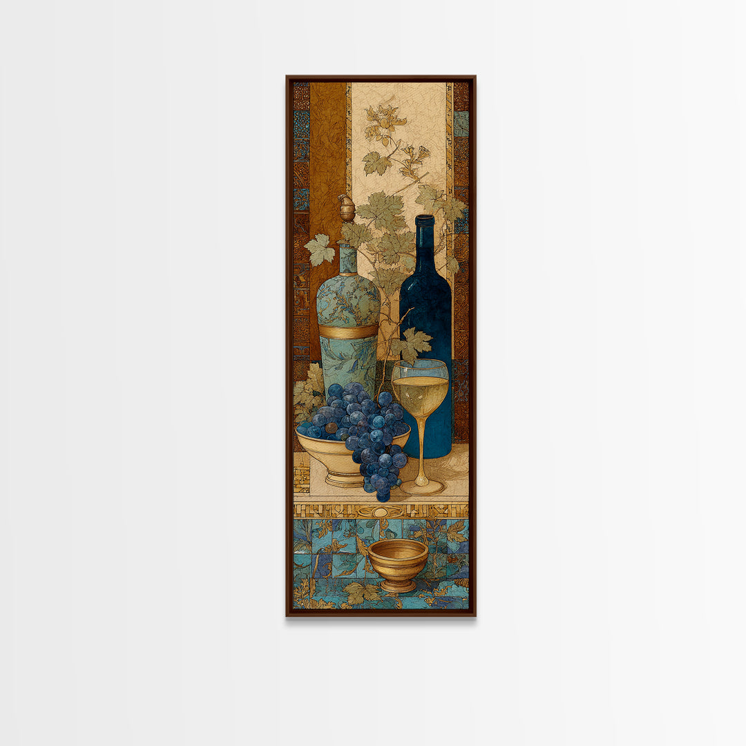 Grapevine and Wine Still Life on Linen Canvas Print, Italian Villa Art, Minimalist Decor, Living Room Decor, Abstract Art, IVA-1x3-67