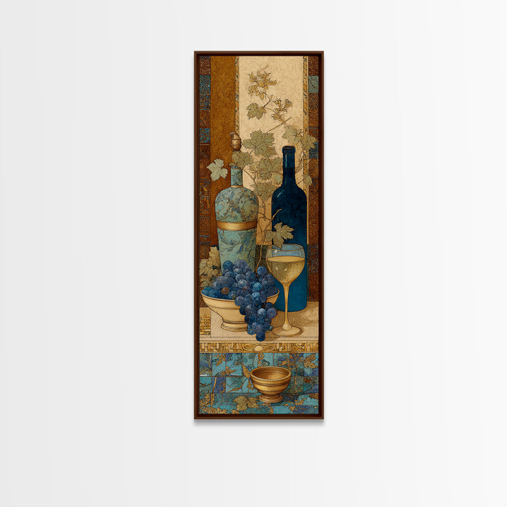 Grapevine and Wine Still Life on Linen Canvas Print, Italian Villa Art, Minimalist Decor, Living Room Decor, Abstract Art, IVA-1x3-67