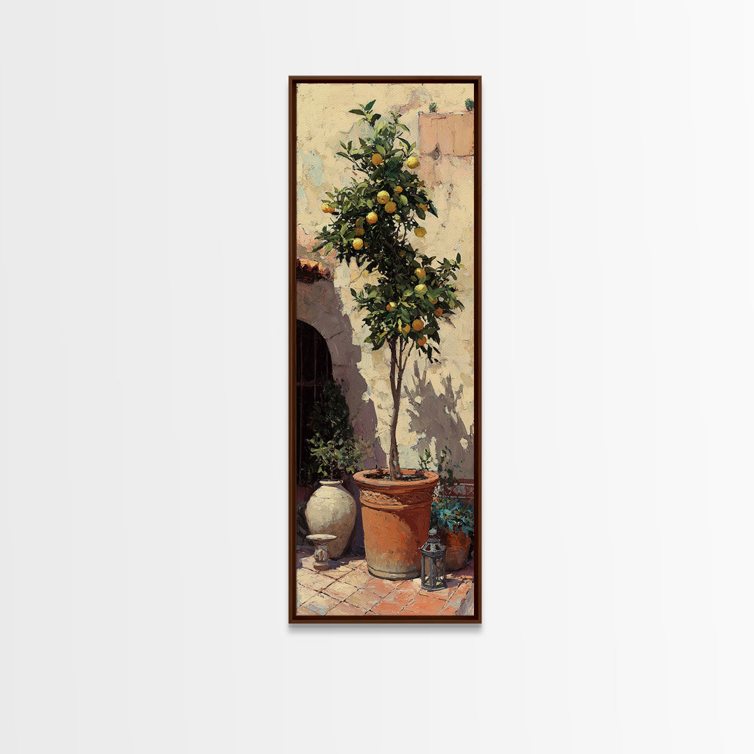 Orange Tree in a Courtyard Planter Framed Canvas Print, Italian Villa Art, Digital Download Art, Living Room Decor, Villa, IVA-1x3-74