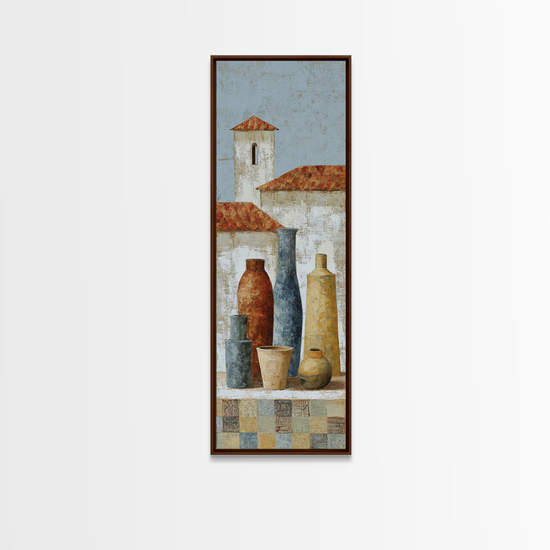 Terracotta Rooftops Against Pale Sky Canvas Print, Italian Villa Art, Minimalist Decor, Living Room Decor, Fine Art, Villa, IVA-1x3-88
