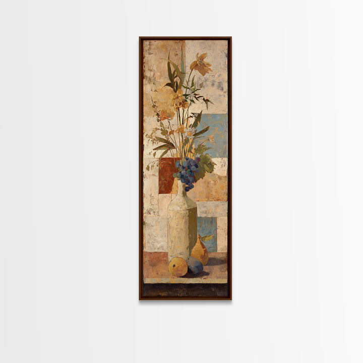 Grapevine and Wine Still Life on Linen Framed Canvas Print, Italian Villa Art, Digital Wall Art, Living Room Decor, Villa, IVA-1x3-91