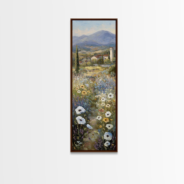Tuscan Poppy Field Canvas Print, Italian Villa Art, Framed Wall Art, Living Room Decor, Watercolor Art, Villa, IVA-1x3-99