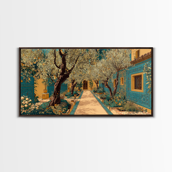 Olive Grove Path Framed Canvas Print, Italian Villa Art, Printable Wall Art, Living Room Decor, Watercolor Art, Villa, IVA-2x1-23