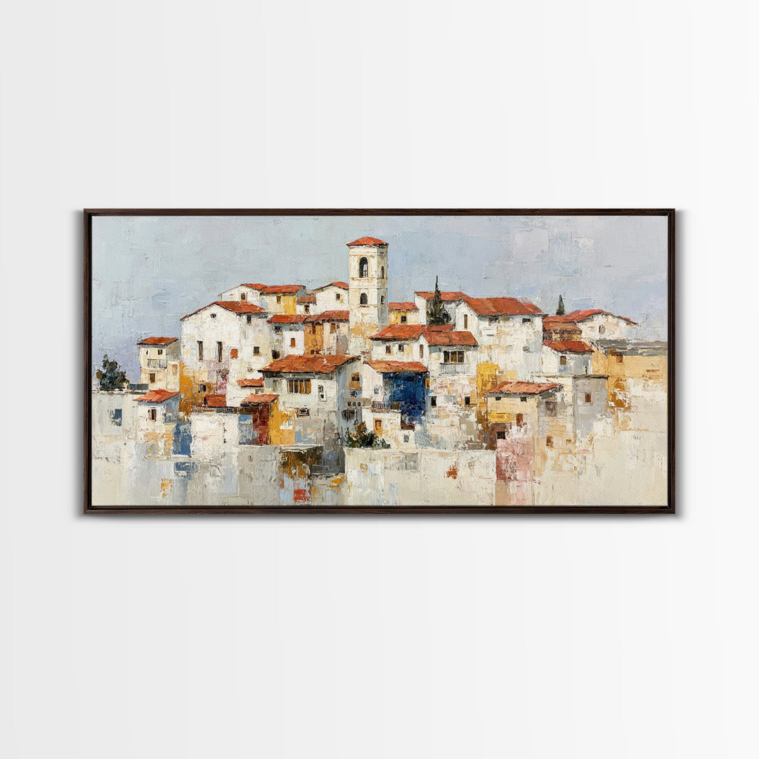 Terracotta Rooftops Against Pale Sky Framed Canvas Print, Italian Villa Art, Room Decor, Living Room Decor, Fine Art, Villa, IVA-2x1-24