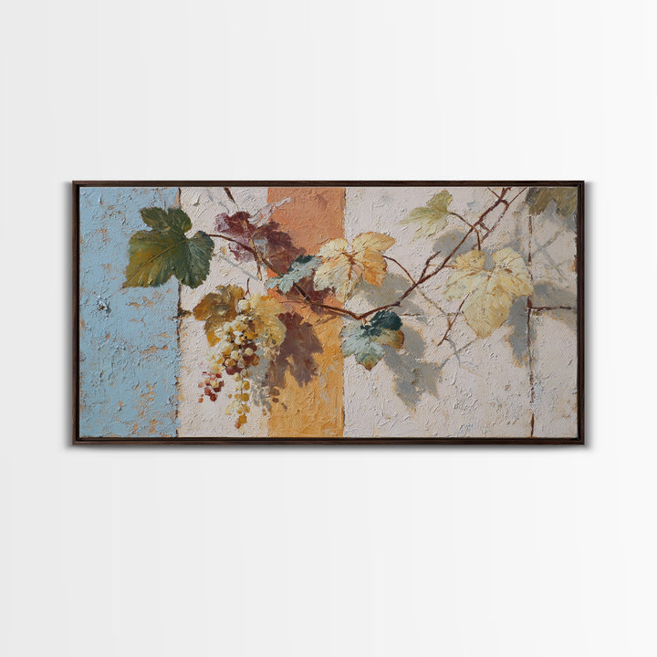 Grapevine and Wine Still Life on Linen Framed Canvas Print, Italian Villa Art, Printable Art, Living Room Decor, Villa, IVA-2x1-3