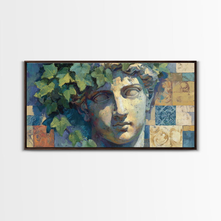 Classic Roman Statue Bust Canvas Print, Italian Villa Art, Living Room Decor, Oil Painting, Villa, Bedroom Wall Art, IVA-2x1-32