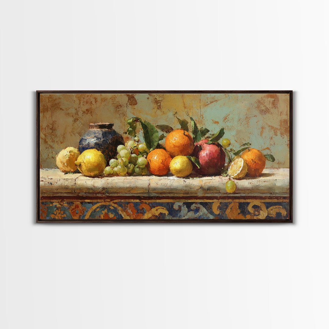 Marble Fruit Still Life Framed Canvas Print, Italian Villa Art, Contemporary Art, Living Room Decor, Fine Art, Villa, IVA-2x1-43