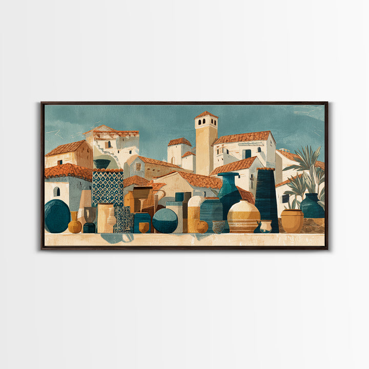 Terracotta Rooftops Against Pale Sky Canvas Print, Italian Villa Art, Wall Art Prints, Living Room Decor, Fine Art, Villa, IVA-2x1-48