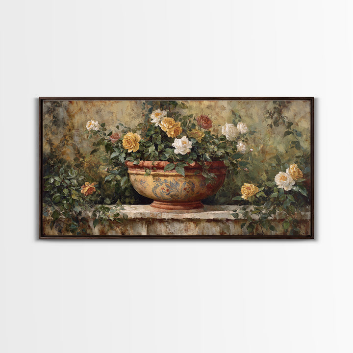 Italian Villa Garden Urn Framed Canvas Print, Italian Villa Art, Modern Decor, Living Room Decor, Oil Painting, Villa, IVA-2x1-50