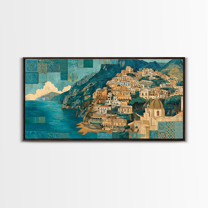 Amalfi Coast Cliffs Canvas Print, Italian Villa Art, Fine Art Print, Living Room Decor, Fine Art, Villa, Original Painting, IVA-2x1-57