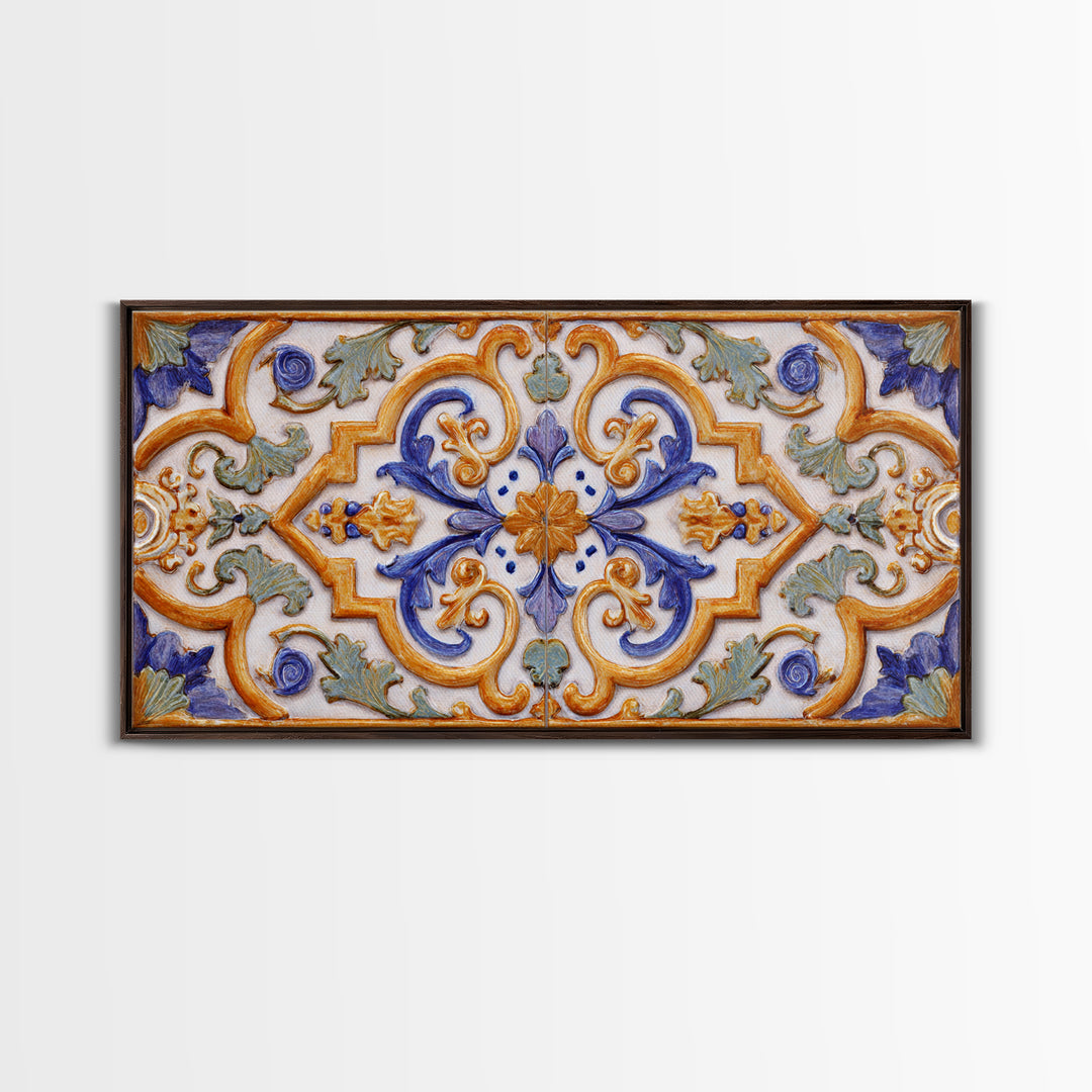 Italian Tile Pattern Canvas Print, Italian Villa Art, Statement Artwork, Living Room Decor, Fine Art, Villa, Oil Painting, IVA-2x1-61