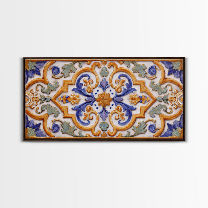 Italian Tile Pattern Canvas Print, Italian Villa Art, Statement Artwork, Living Room Decor, Fine Art, Villa, Oil Painting, IVA-2x1-61