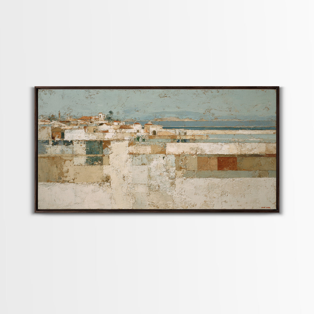 Terracotta Rooftops Against Pale Sky Framed Canvas Print, Italian Villa Art, Printable Art, Living Room Decor, Fine Art, Villa, IVA-2x1-72