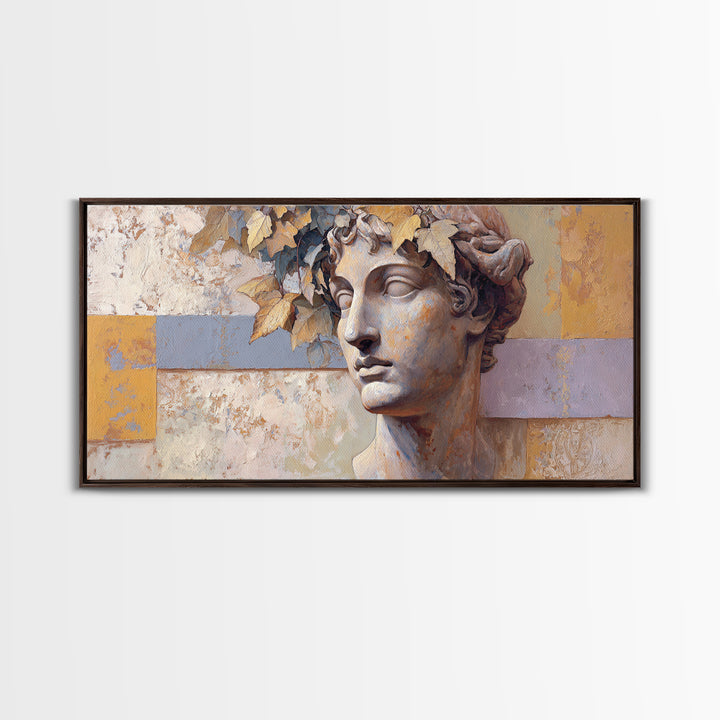 Classic Roman Statue Bust Framed Canvas Print, Italian Villa Art, Landscape Painting, Living Room Decor, Fine Art, Villa, IVA-2x1-80