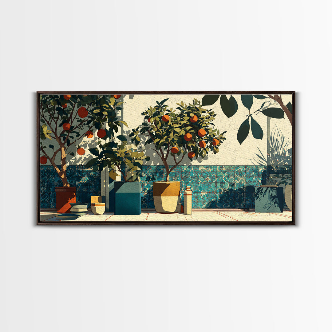 Orange Tree in a Courtyard Planter Canvas Print, Italian Villa Art, Statement Artwork, Living Room Decor, Fine Art, Villa, IVA-2x1-82