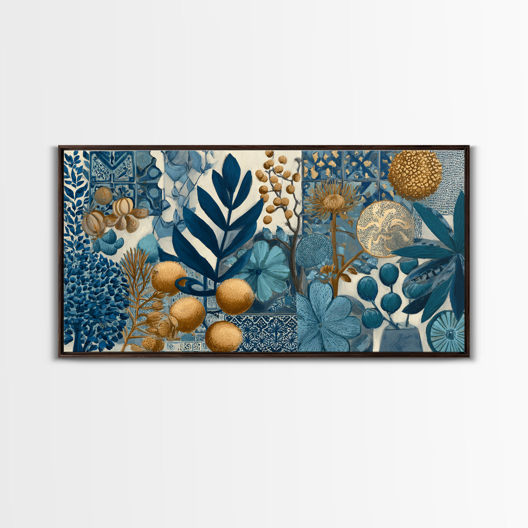 Italian Tile Pattern Framed Canvas Print, Italian Villa Art, Textured Painting, Living Room Decor, Villa, Living Room Wall Art, IVA-2x1-85