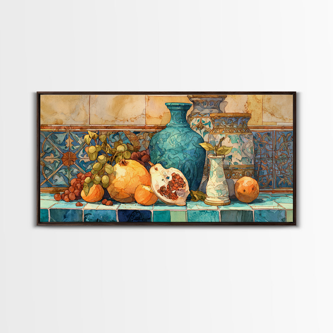 Marble Fruit Still Life Framed Canvas Print, Italian Villa Art, Contemporary Art, Living Room Decor, Fine Art, Villa, IVA-2x1-91