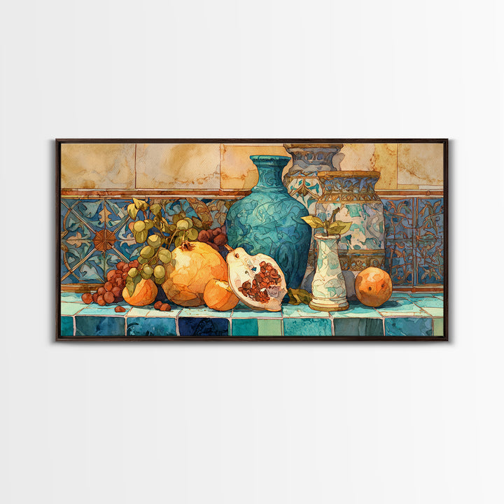 Marble Fruit Still Life Framed Canvas Print, Italian Villa Art, Contemporary Art, Living Room Decor, Fine Art, Villa, IVA-2x1-91