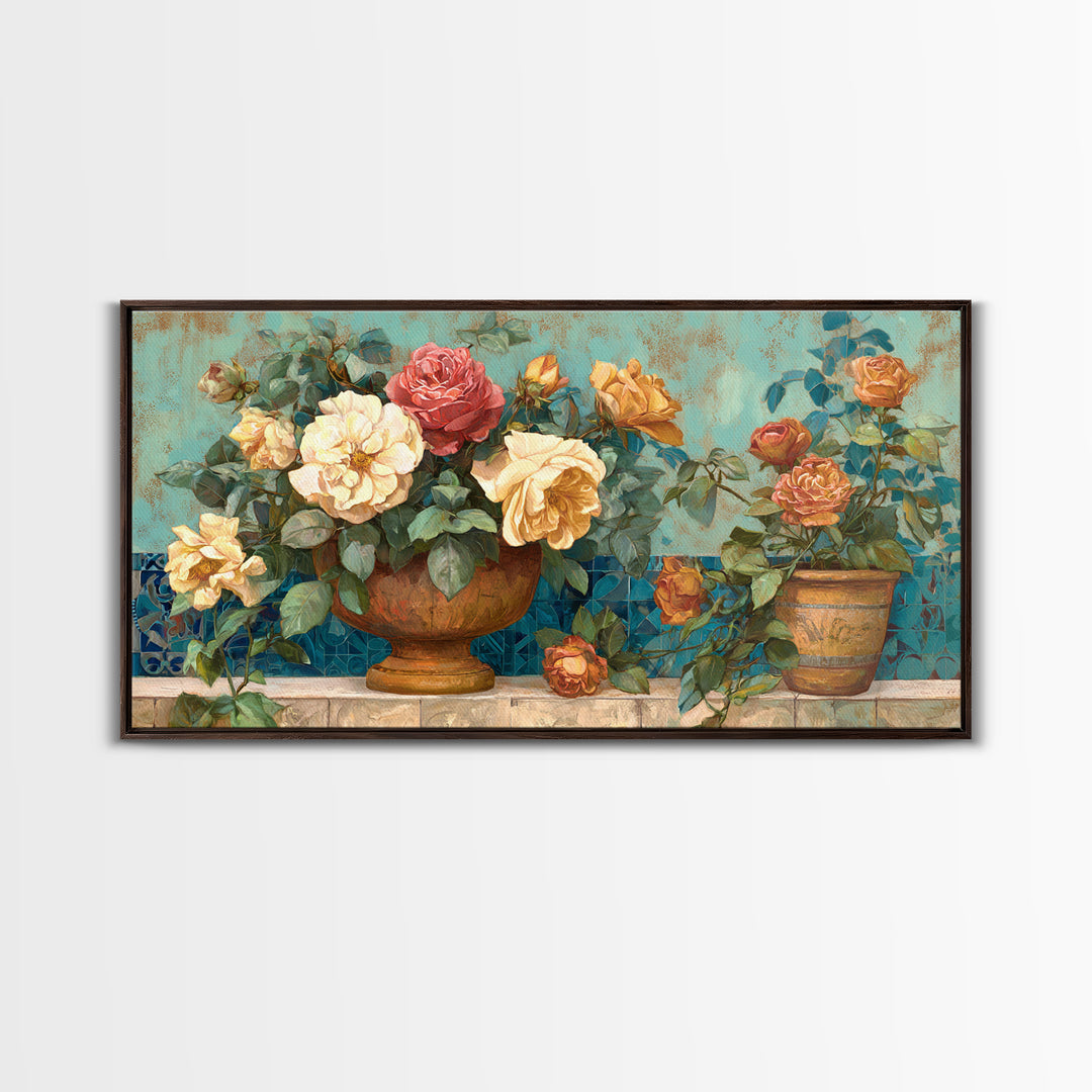 Italian Villa Garden Urn Canvas Print, Italian Villa Art, Art Print, Living Room Decor, Watercolor Art, Villa, Printable Art, IVA-2x1-98