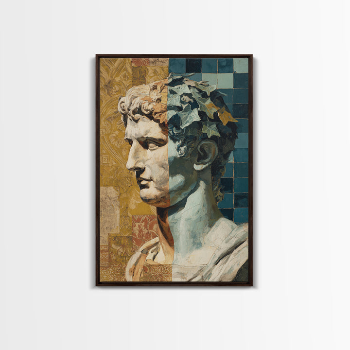 Classic Roman Statue Bust Framed Canvas Print, Italian Villa Art, Modern Decor, Living Room Decor, Oil Painting, Villa, IVA-2x3-20