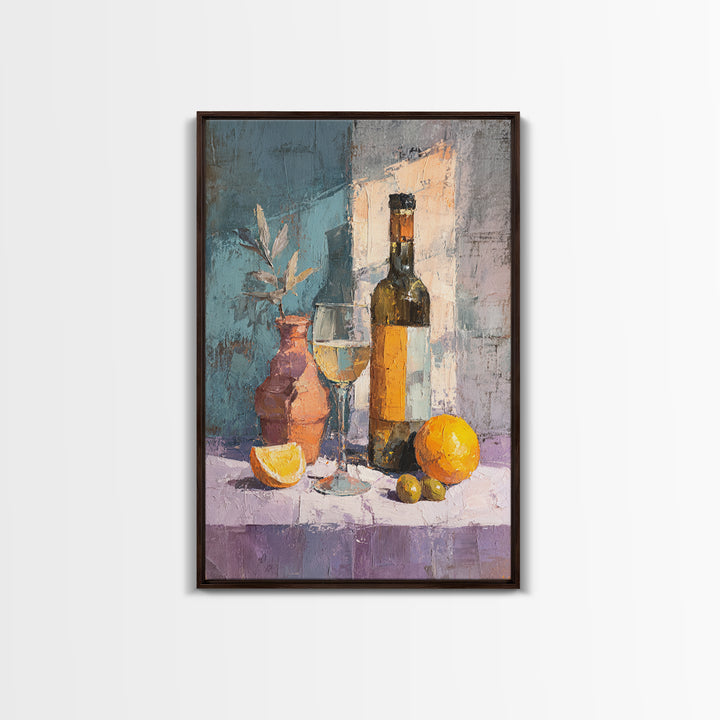 White Wine and Olives Still Life Framed Canvas Print, Italian Villa Art, Printable Art, Living Room Decor, Fine Art, Villa, IVA-2x3-24