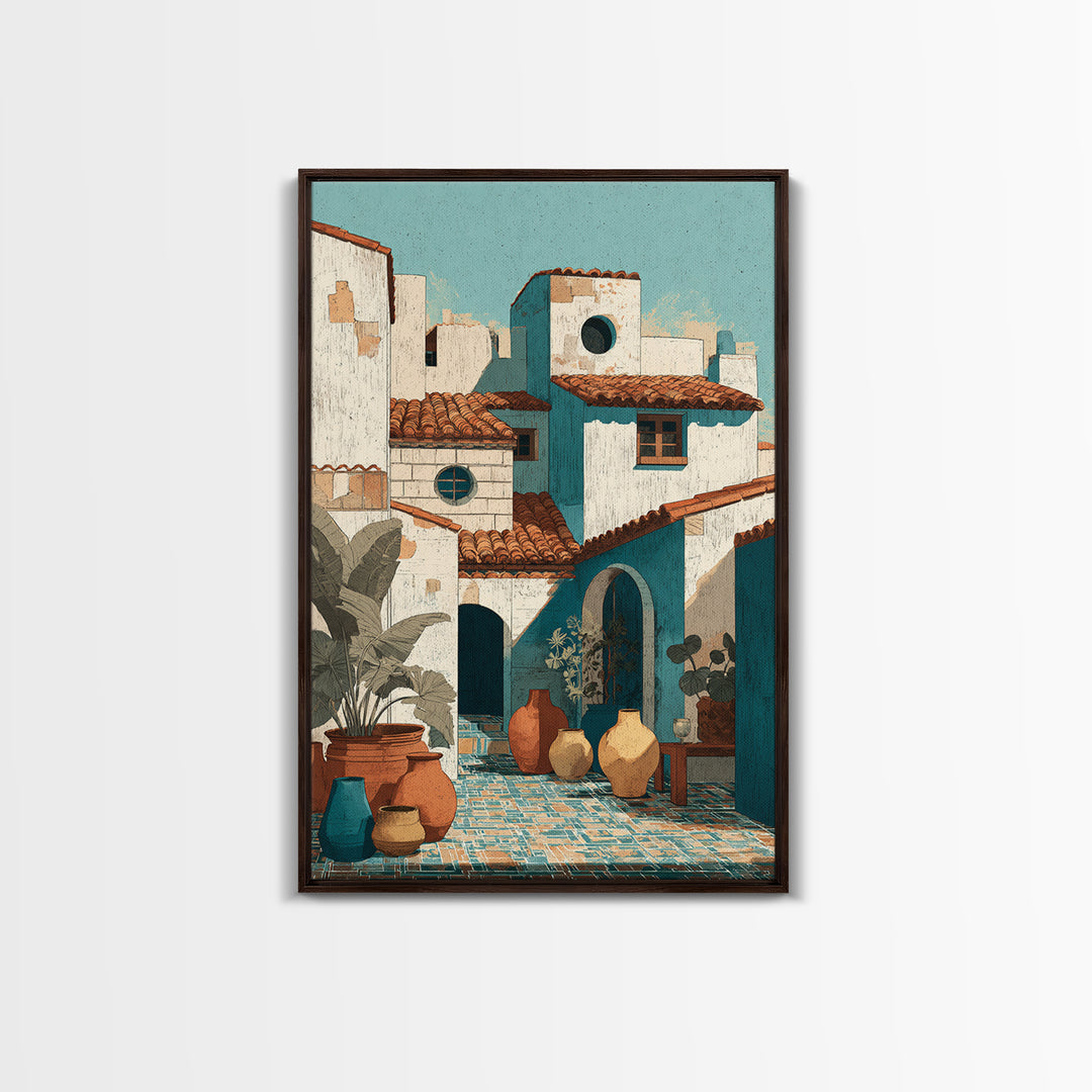 Terracotta Rooftops Against Pale Sky Framed Canvas Print, Italian Villa Art, Digital Wall Art, Living Room Decor, IVA-2x3-36