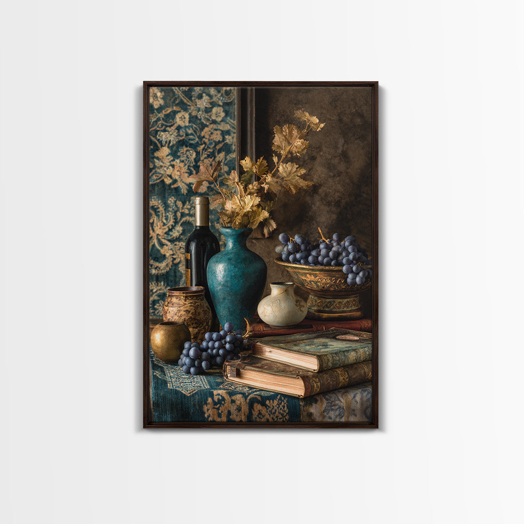 Grapevine and Wine Still Life on Linen Canvas Print, Italian Villa Art, Living Room Art, Living Room Decor, Abstract Art, Villa, IVA-2x3-39