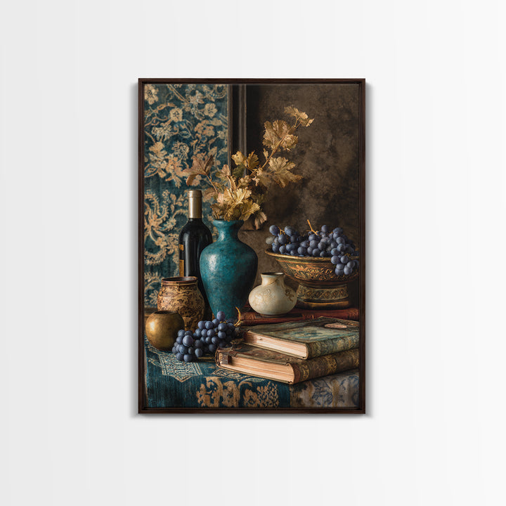 Grapevine and Wine Still Life on Linen Canvas Print, Italian Villa Art, Living Room Art, Living Room Decor, Abstract Art, Villa, IVA-2x3-39