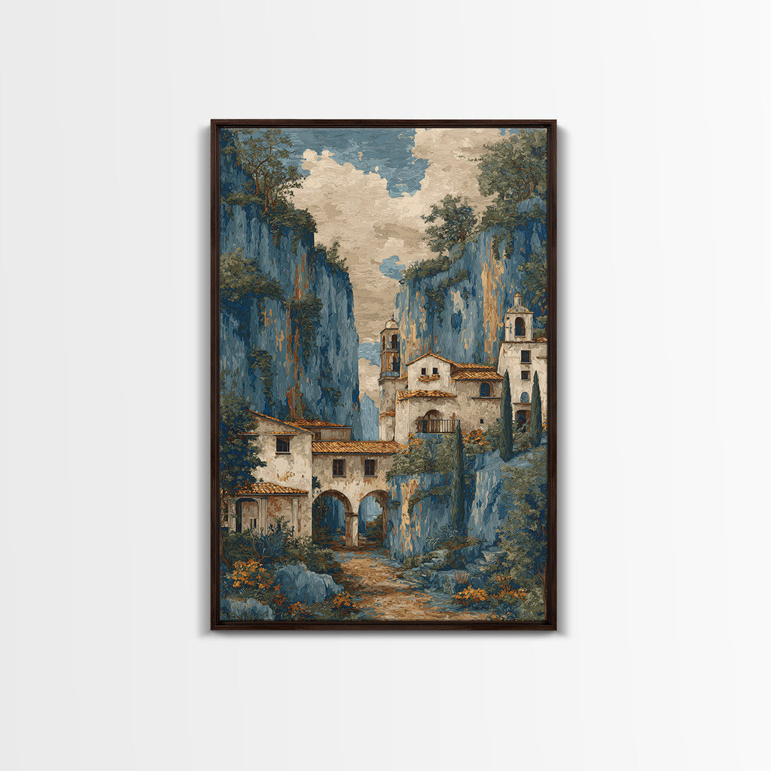 Amalfi Coast Cliffs Canvas Print, Italian Villa Art, Fine Art Print, Living Room Decor, Fine Art, Villa, Original Painting, IVA-2x3-45
