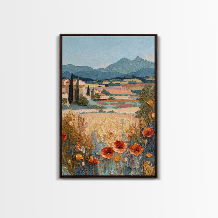 Tuscan Poppy Field Framed Canvas Print, Italian Villa Art, Travel Poster, Living Room Decor, Abstract Art, Villa, IVA-2x3-47