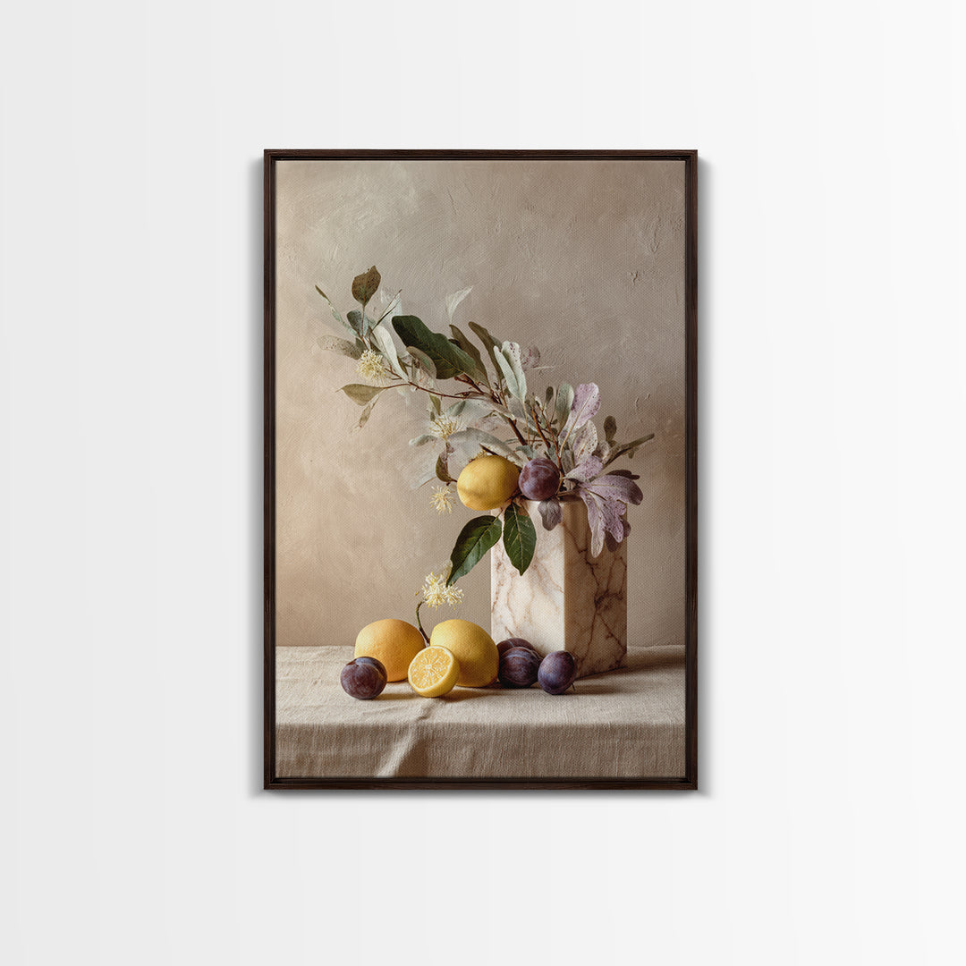 Marble Fruit Still Life Framed Canvas Print, Italian Villa Art, Digital Download Art, Living Room Decor, Fine Art, Villa, IVA-2x3-55
