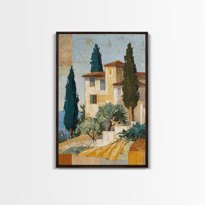 Tuscan Hillside with Cypress Trees and Golden Canvas Print, Italian Villa Art, Minimalist Decor, Living Room Decor, IVA-2x3-57