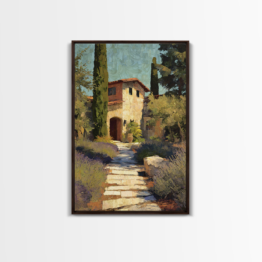 Olive Grove Path Framed Canvas Print, Italian Villa Art, Landscape Print, Living Room Decor, Oil Painting, Villa, IVA-2x3-59