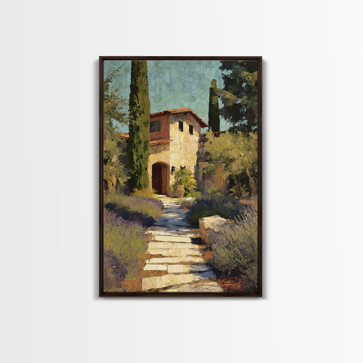 Olive Grove Path Framed Canvas Print, Italian Villa Art, Landscape Print, Living Room Decor, Oil Painting, Villa, IVA-2x3-59