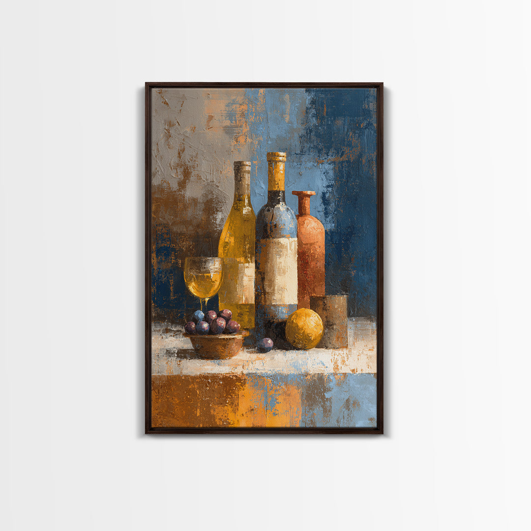 White Wine and Olives Still Life Canvas Print, Italian Villa Art, Neutral Wall Art, Living Room Decor, Oil Painting, Villa, IVA-2x3-72