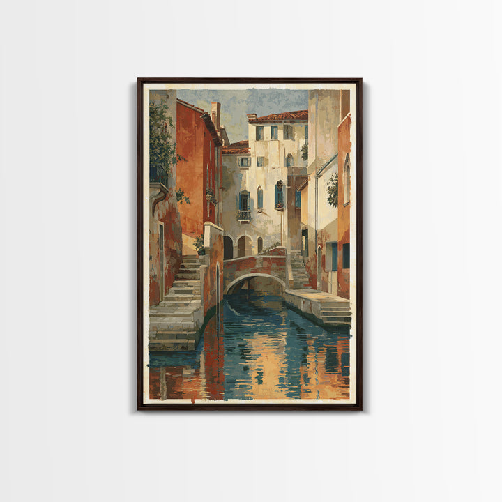 Venetian Canal Reflection Without City Crowd Canvas Print, Italian Villa Art, Textured Painting, Living Room Decor, Villa, IVA-2x3-76