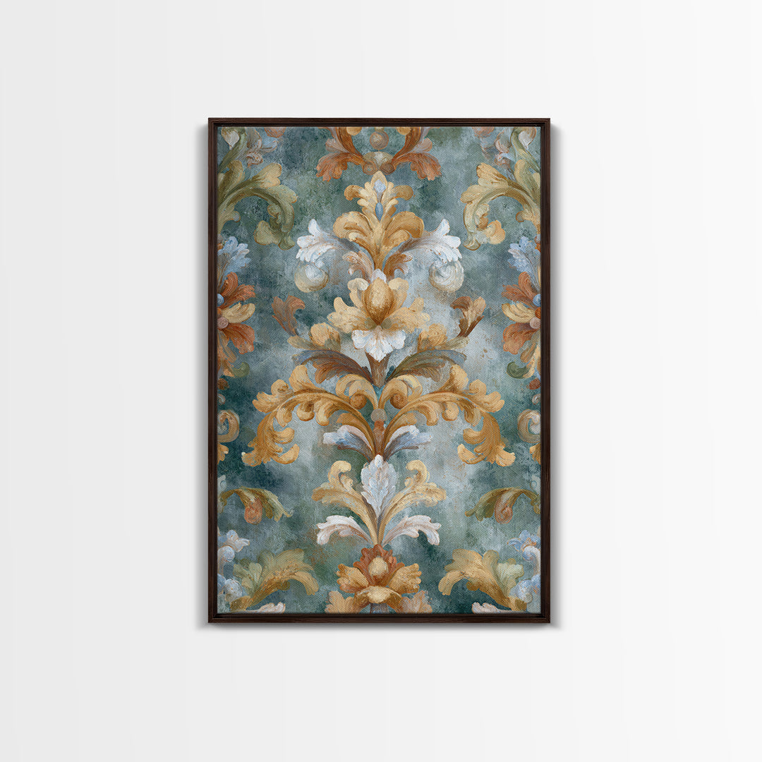 Florentine Floral Ornament Pattern Framed Canvas Print, Italian Villa Art, Room Decor, Living Room Decor, Oil Painting, Villa, IVA-2x3-90