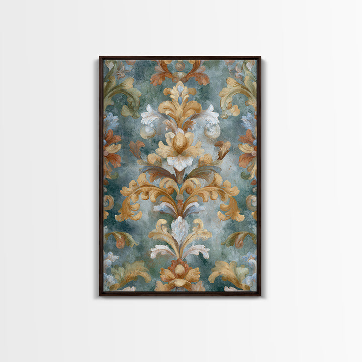 Florentine Floral Ornament Pattern Framed Canvas Print, Italian Villa Art, Room Decor, Living Room Decor, Oil Painting, Villa, IVA-2x3-90