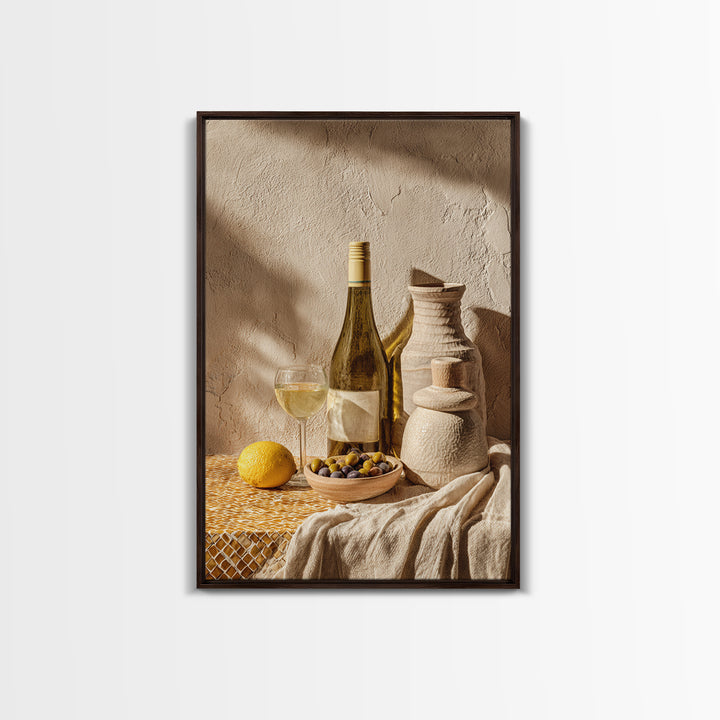 White Wine and Olives Still Life Canvas Print, Italian Villa Art, Fine Art Print, Living Room Decor, Fine Art, Villa, IVA-2x3-96
