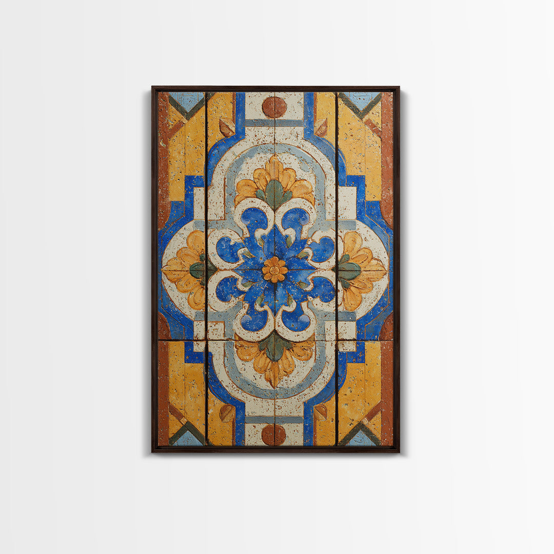 Italian Tile Pattern Framed Canvas Print, Italian Villa Art, Textured Painting, Living Room Decor, Villa, Living Room Wall Art, IVA-2x3-97